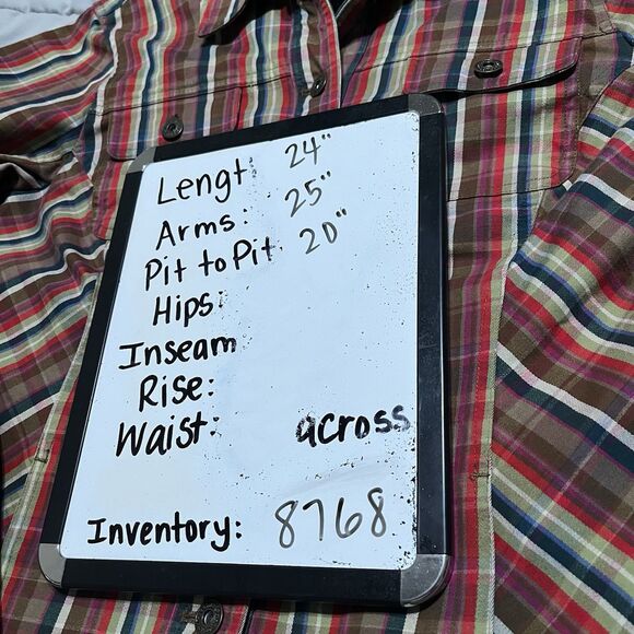 Christopher and Banks Red Green Brown Plaid Button Up Jacket Shirt Womens Size L - Picture 10 of 10